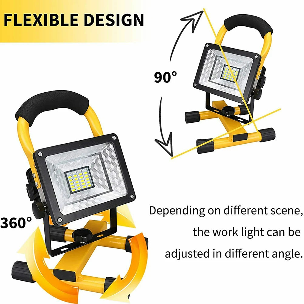 30W LED Portable Rechargeable Floodlight Waterproof Spotlight Battery Powered Searchlight Outdoor Work Lamp Camping Lantern