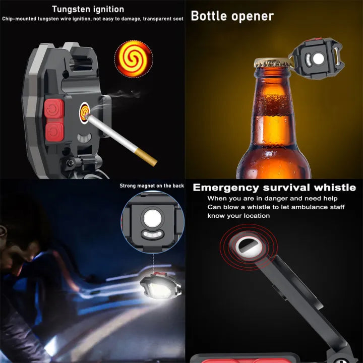 8 in 1 Mini LED Working Light Portable Keychain Flashlight Camping COB Lamp For Cig lalten Bottle Opener Emergency Whistle Light