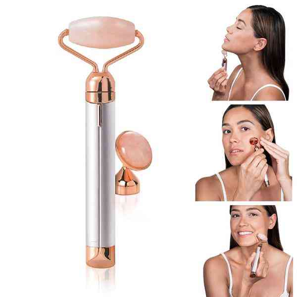 Pink Fibre Facial Massager With Vibration Electric Face Roller