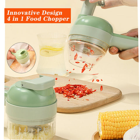 4 in 1 Electric Kitchen Chopper Garlic Masher Meat Grinder Mini Food Garlic Vegetable Crusher Slicer Rechargeable Food Processor