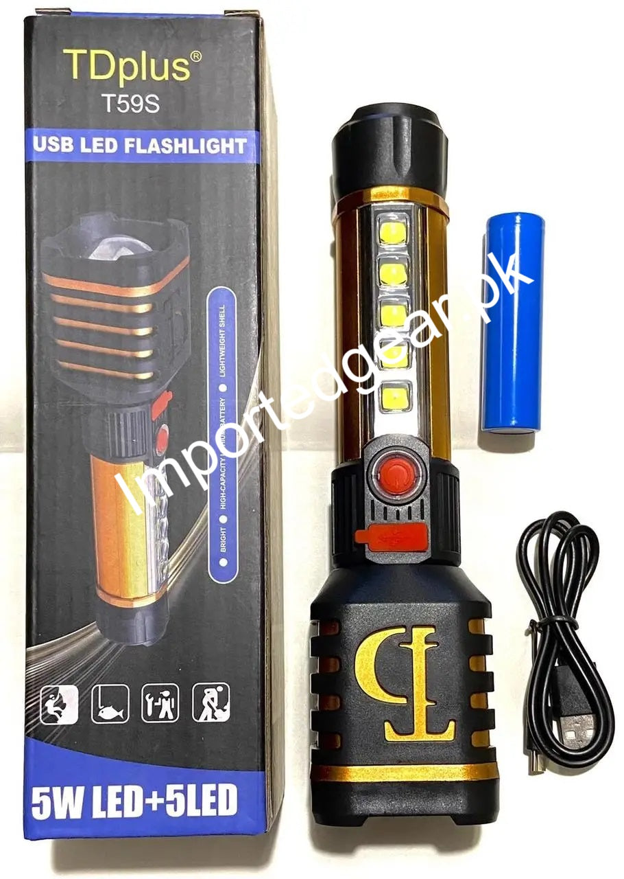 TD PLUS LED Rechargeable Flashlight  - TD PLUS T59s USB LED Flashlight