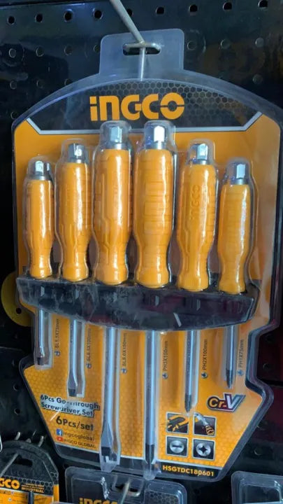 INGCO 6 PC's go-through screwdriver set for Hammering (Magnetic, 3pcs Phillips 3pcs slotted)