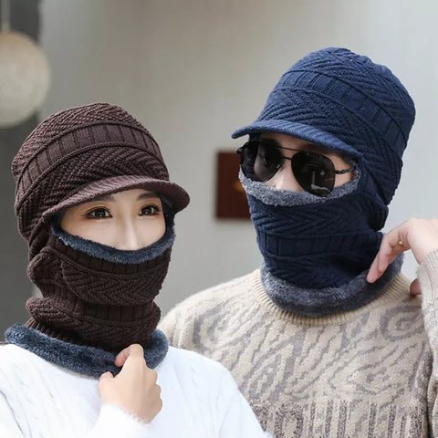 -5° Winter Wool Warm Hats Skullies Beanie Hat Men Women Wool Scarf Caps