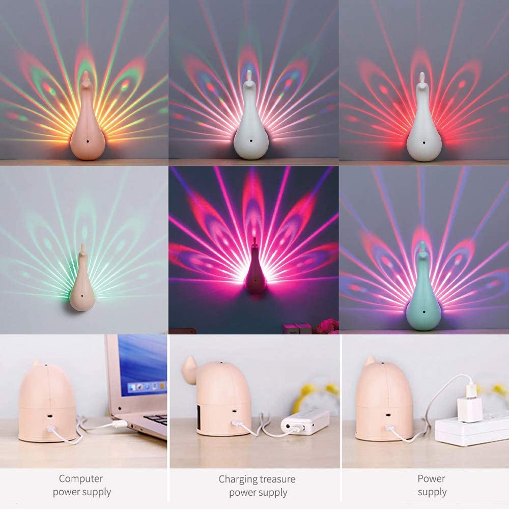 Peacock Wall Lamp, Decorative LED Projection USB Lights