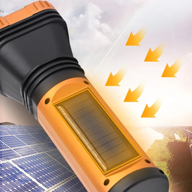 9 LED+COB Solar Torch Flashlight 10 W - USB/Solar Charging Flashlight Built-in Battery Torch with Side Lantern Waterproof