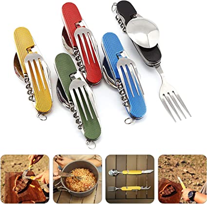 Multifunctional Folding Tableware Outdoor Set Camping Cooking Supplies Stainless Steel Spoon Pocket Kits Home Picnic Hiking