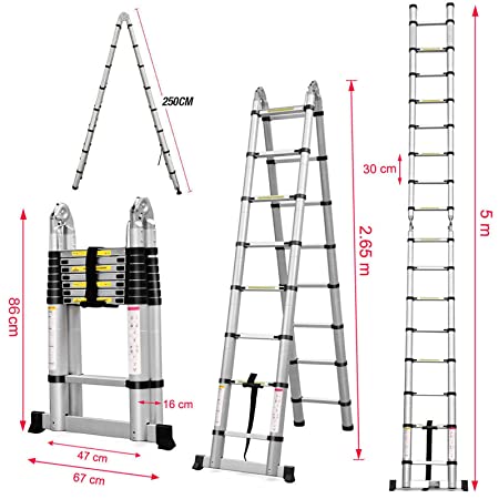 Folding Aluminum Ladder -16.5ft Height straight Folding Aluminum ladder