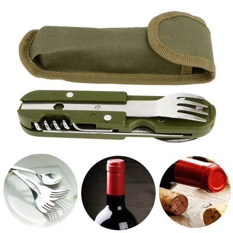 Multifunctional Folding Tableware Outdoor Set Camping Cooking Supplies Stainless Steel Spoon Pocket Kits Home Picnic Hiking