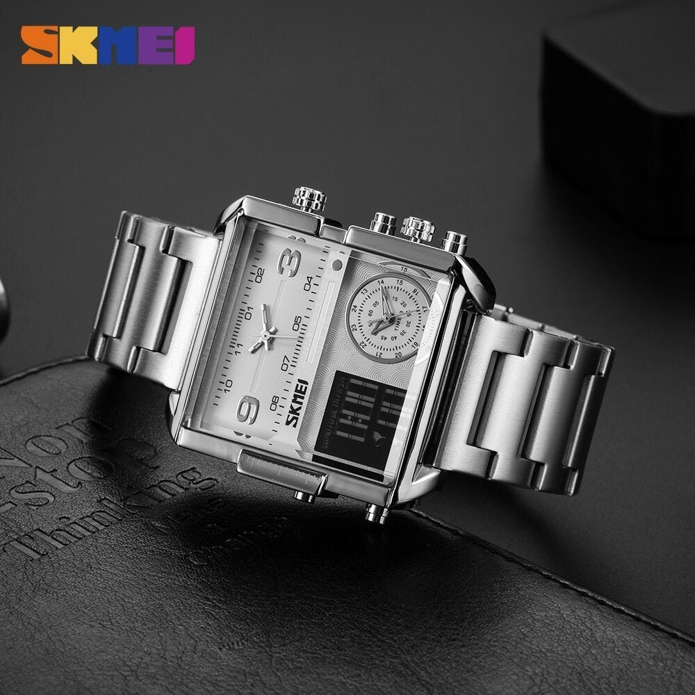 Skmei Men Square Watches Creative 3 Time Display Watches For Men