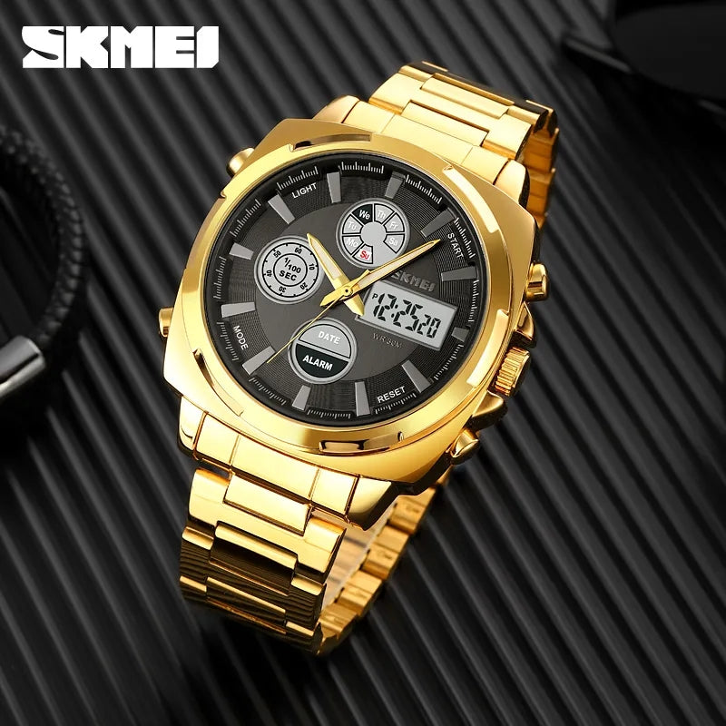 SKMEI Double Time Electronic Movement Men Stainless Steel Watch
