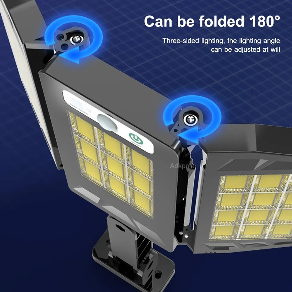 384 LED Solar Street Lights Outdoor Wall Lamp 3 Head Motion Sensor 180 Angle Wide Lighting Waterproof Remote Control