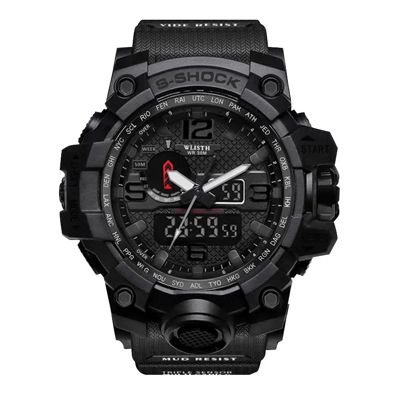 WLISTH Brand Men Sports Watch Dual Display Analog Digital LED Electronic Quartz Wristwatches Waterproof Swimming Military Watch