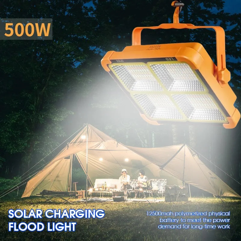 500 watt Solar Emergency Portable Floodlight with 16500mAh Battery Led Work Light USB