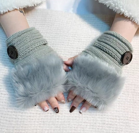 Winter Faux Rabbit Fur Wrist Fingerless Gloves Mittens