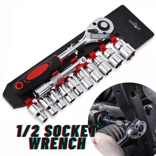 12 PCS 1/2 inch Drive Ratchet Wrench CR-V Socket Kits Mechanic Spanner Car Repair Tool Set