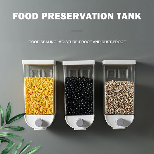 Modern Plastic Wall Hanging Cereal Dispenser Kitchen Dry Food Grain Container Beans Rice Storage Bin with Lid, 1 & 1.5 Kg