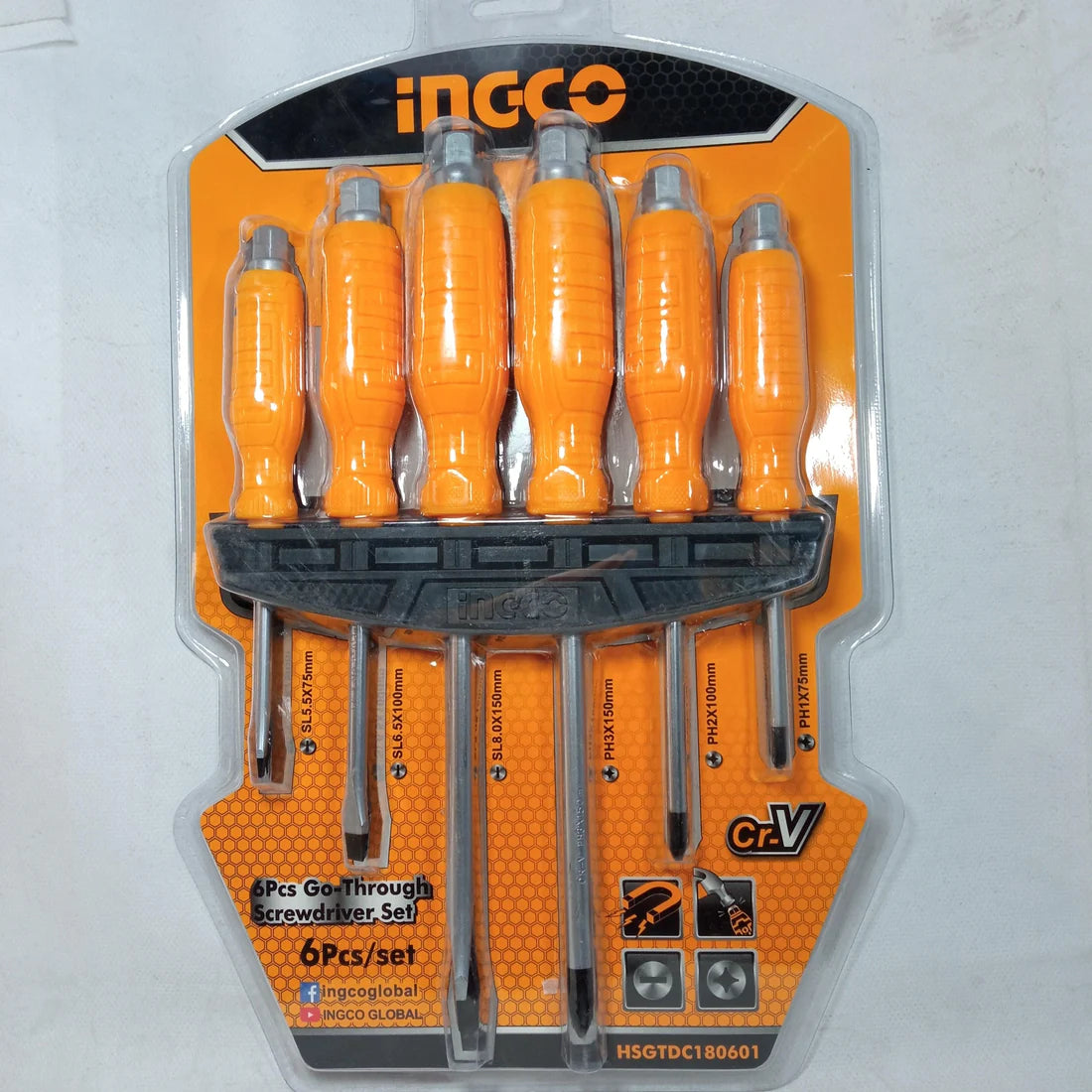 INGCO 6 PC's go-through screwdriver set for Hammering (Magnetic, 3pcs Phillips 3pcs slotted)