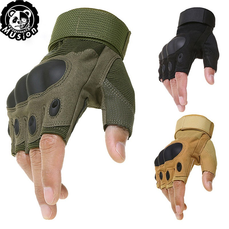 Airsoft Tactical Half Gloves - Tactical High Quality Men Carbon Protect Shell Half Finger Gloves
