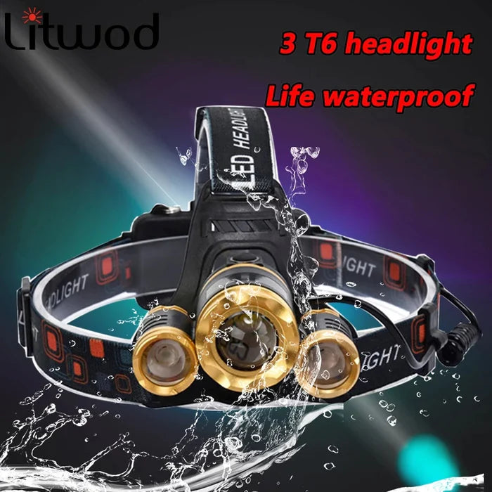 Waterproof Rechargeable Power Headlight - XM-L2 T6 Headlight Torch Rechargeable