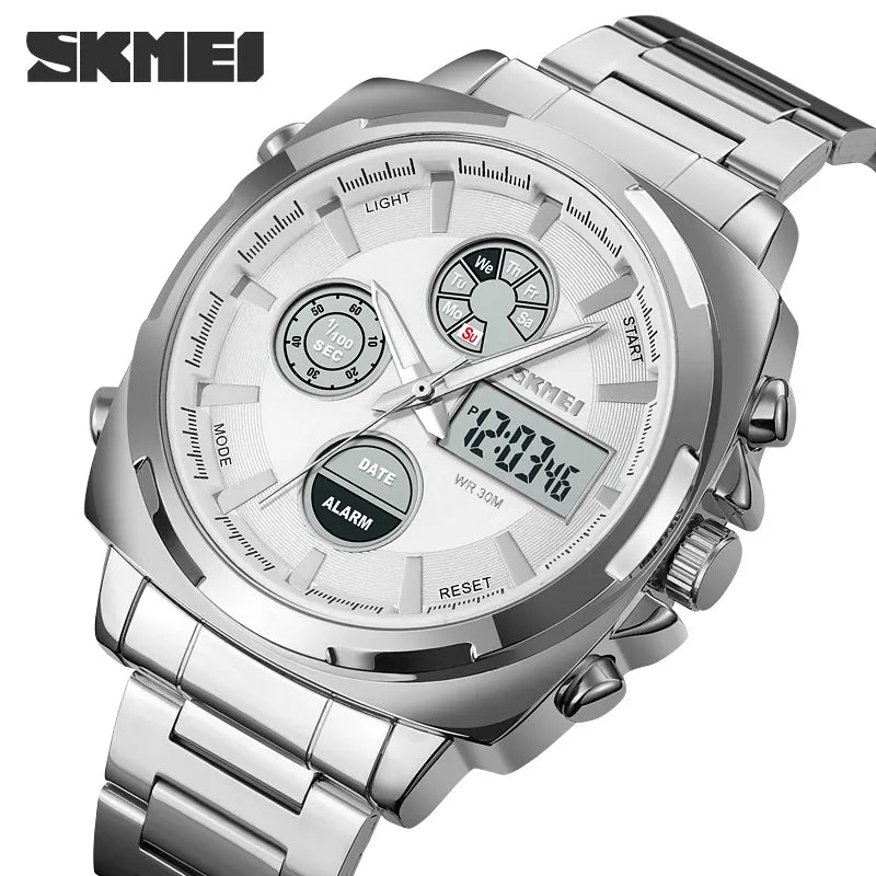 SKMEI Double Time Electronic Movement Men Stainless Steel Watch