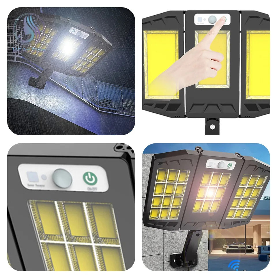 384 LED Solar Street Lights Outdoor Wall Lamp 3 Head Motion Sensor 180 Angle Wide Lighting Waterproof Remote Control