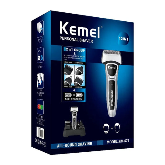 Kemei 12 In 1 Electric Shaver Men Hair Beard Nose Trimmer Mesh foil Razor Rechargeable Hair Clipper Shaving Machine Body Groomer