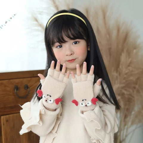Kids Cashmere Half-finger Gloves Autumn Winter Plus