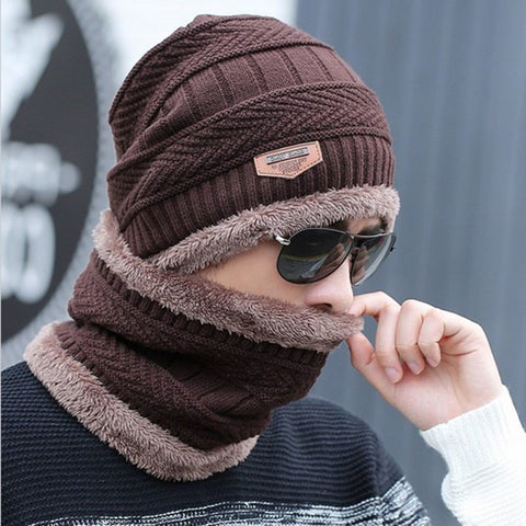 -5° Winter Wool Skull Cap with Neck Scarf Wool Warm -  Man Winter Cap with Mask