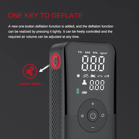 Car Air Compressor Portable Tire Inflator Rechargeable Wireless Inflatable Pump with LED for Motor, Motorcycle Bicycle Tyre Balls and Power Bank