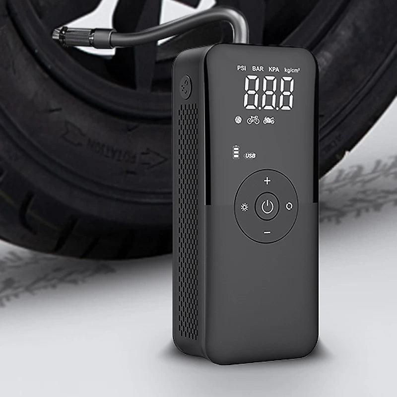 Car Air Compressor Portable Tire Inflator Rechargeable Wireless Inflatable Pump with LED for Motor, Motorcycle Bicycle Tyre Balls and Power Bank