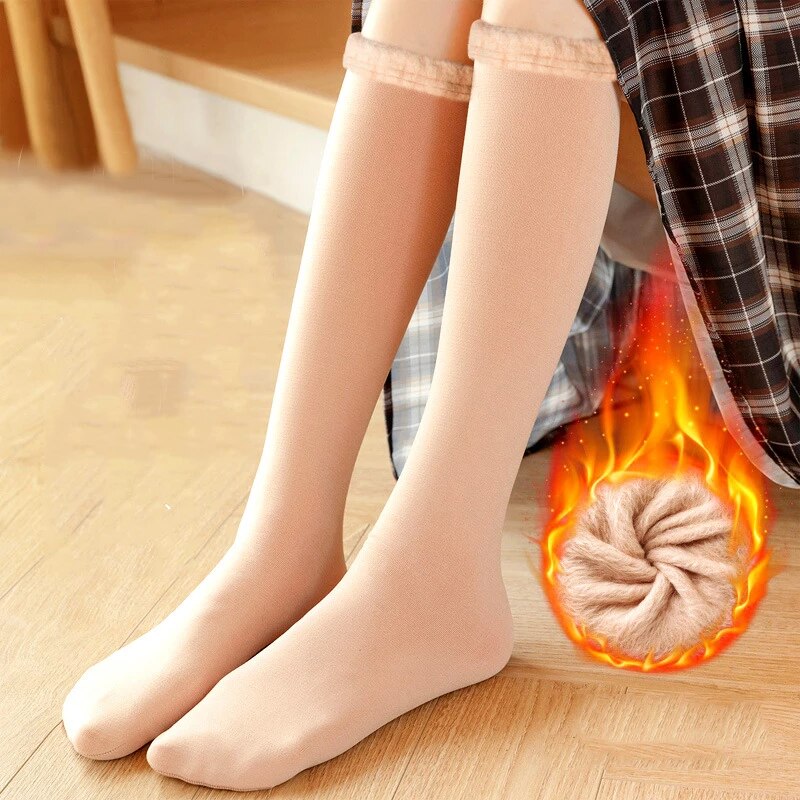 3Pair Winter Cashmere Long Socks - Girls Velvet Thicken Thermal Snow Socks