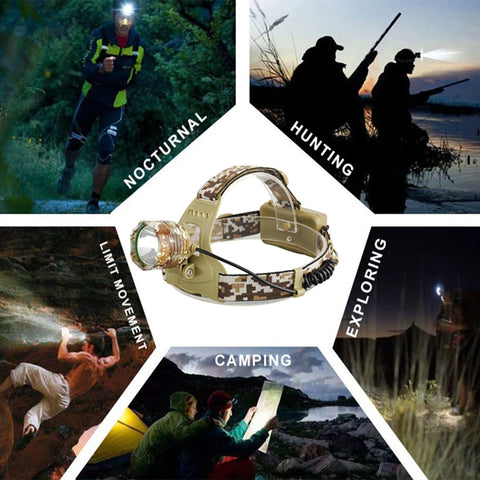 Camouflage LED Head Lamp Waterproof T6 LED Headlight led Head Lamp Lantern Lamp Camping for outdoor Light use 18650 battery