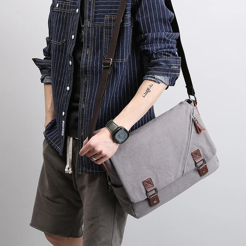 Crossbody Bag Vintage Men's Canvas Business Casual Shoulder Bag for Men and Women
