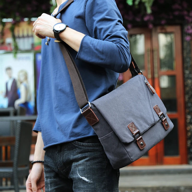 Crossbody Bag Vintage Men's Canvas Business Casual Shoulder Bag for Men and Women