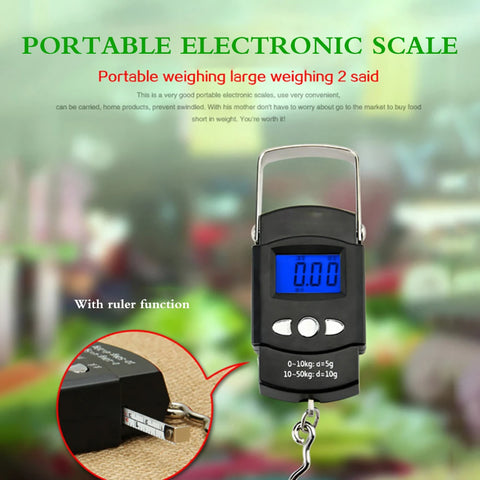 Display To Weigh Fish Luggage Digital Fishing Scale Portable Electronic Hanging Hook Scale With Measuring Tape And Backlight LCD