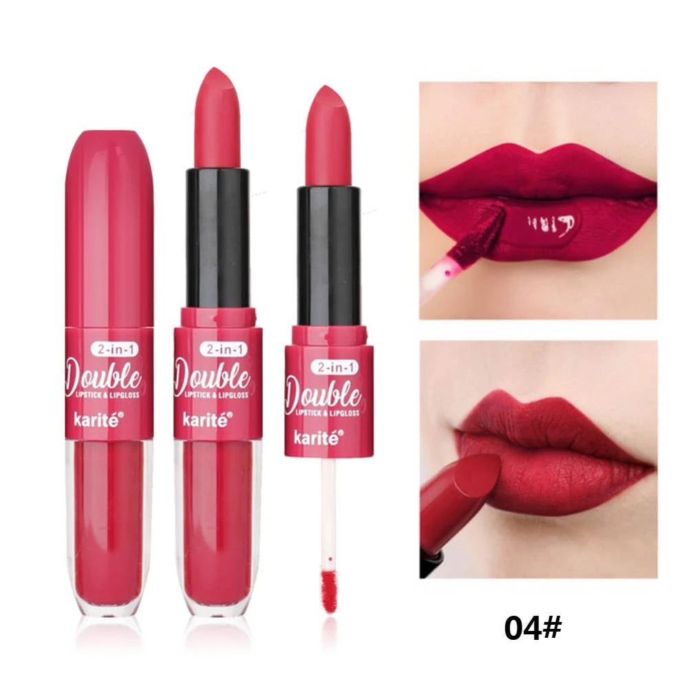 2 Pc's Double-end Lip Gloss Plus Lipstick Pigment Matte Lip Glaze Maquillaje Velvet Lipstick Makeup Beauty n