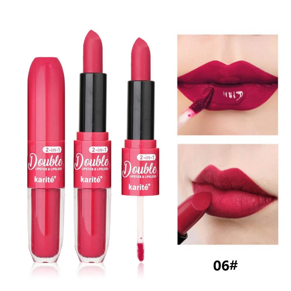2 Pc's Double-end Lip Gloss Plus Lipstick Pigment Matte Lip Glaze Maquillaje Velvet Lipstick Makeup Beauty n