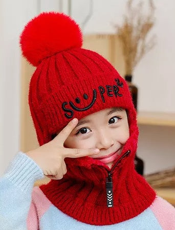 New Kids Winter Warm Cap - Baby Boy Girl Hat with Scarf