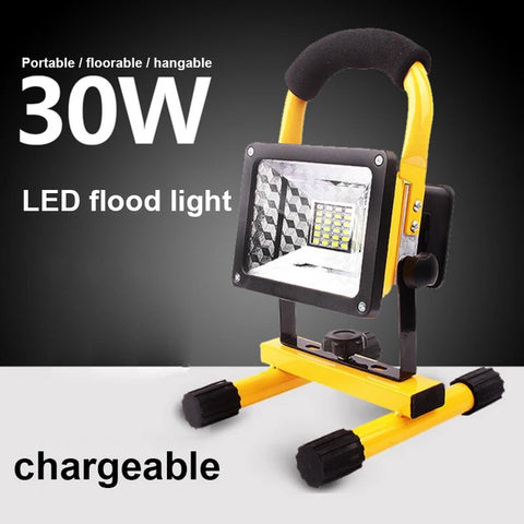 30W LED Portable Rechargeable Floodlight Waterproof Spotlight Battery Powered Searchlight Outdoor Work Lamp Camping Lantern