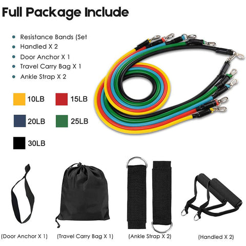 12 Pieces Resistance Bands Workout Pull Up Exercise Set Elastic Bands Home Fitness Latex Door Anchor Handles Muscle Training Equipment