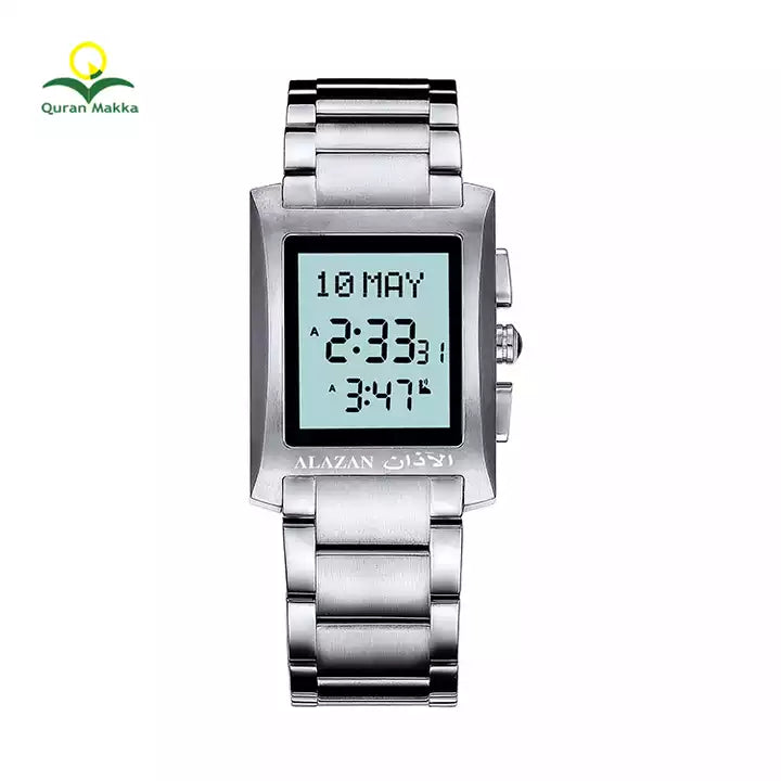 Al-Fajar Watch with Qibla Compass Hijri TIme and Azan Alaram All Islamic Prayers Stainless Steel Ramadan Gift