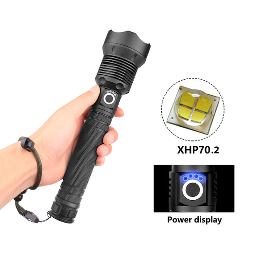 Powerful LED Flashlight with 4 Core P70 Lamp Bead Zoomable 3 Lighting Modes LED Torch Support for Mircro Charging Hunting Lamp