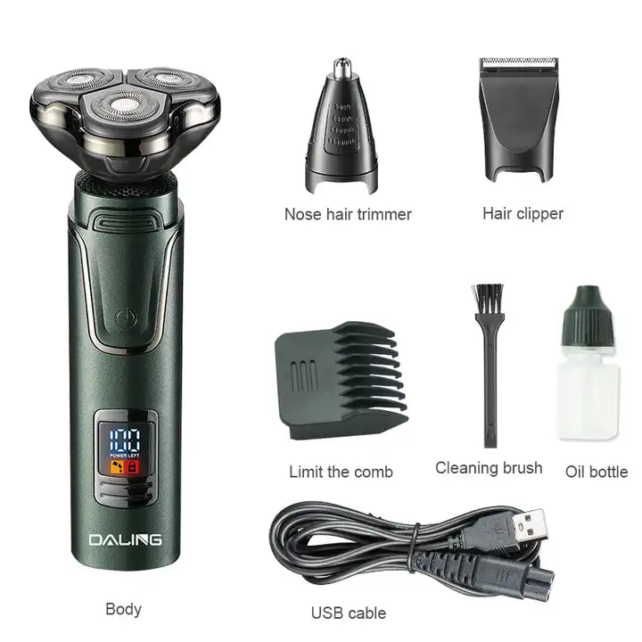 Daling DL-9208 New High quality LED display razor USB Electric Men's Beard knife Revolving body wash Three-head trimmer razor