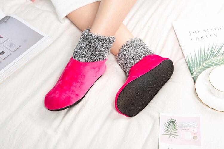2 Pairs Women Winter Indoor Floor Sliper Socks - Velvet Warm Household Floor Bed Socks