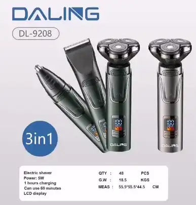 Daling DL-9208 New High quality LED display razor USB Electric Men's Beard knife Revolving body wash Three-head trimmer razor