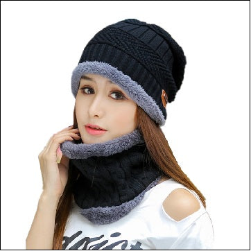 Women Winter Cap with Mask - Winter Knitting Skull Cap with Neck Scarf Wool Warm