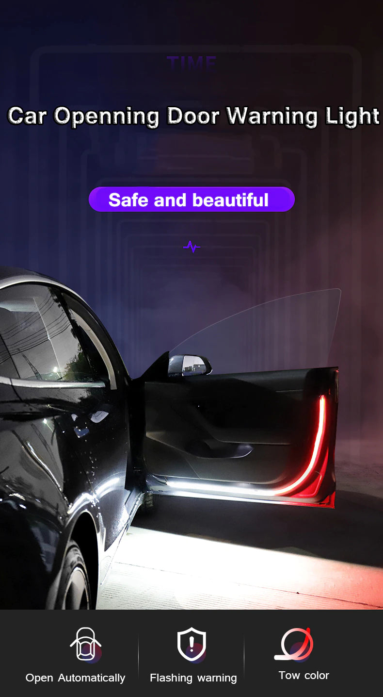 4 Pcs Car Door Decoration Light Strips Car Styling Strobe Flashing Light Safety 12V LED Opening Warning LED Lamp Strip Waterproof