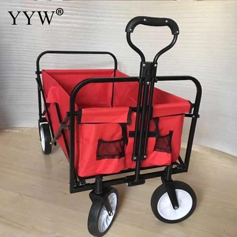 4 Wheel Heavy Duty Folding Bag Garden Trolley Cart Wagon Hand Pull Wheelbarrow Camp Gardening Cart Luggage Cart for Outdoor