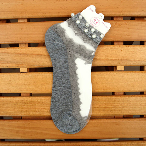 4 Pairs Women Net Socks with Fancy Pearls