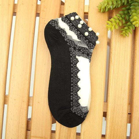 4 Pairs Women Net Socks with Fancy Pearls